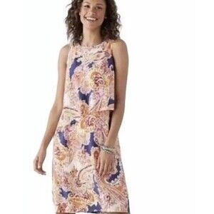 J. Jill Dress 1X Orange Blue Paisley  Tiered Flowy Sleeveless